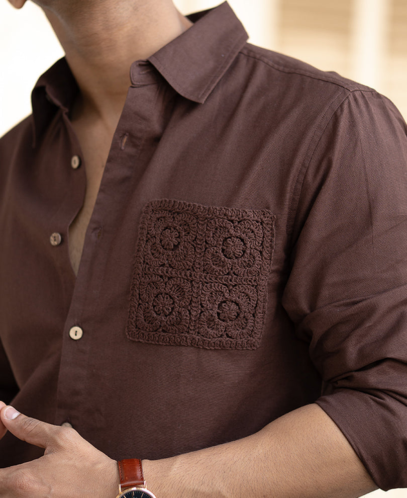 brown full sleeves regular fit linen shirt brown full sleeves regular fit linen shirt