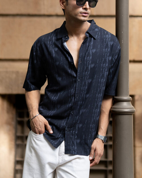 black abstract lightweight print shirt