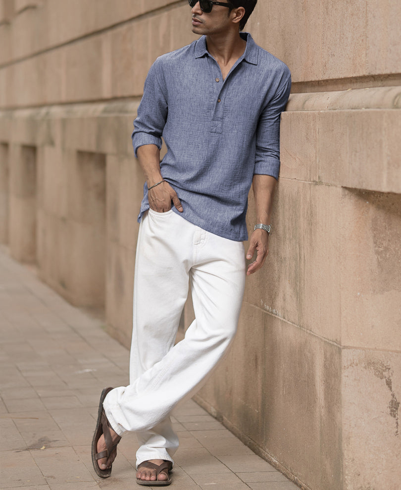 blue slub kurta shirt blue slub kurta shirt