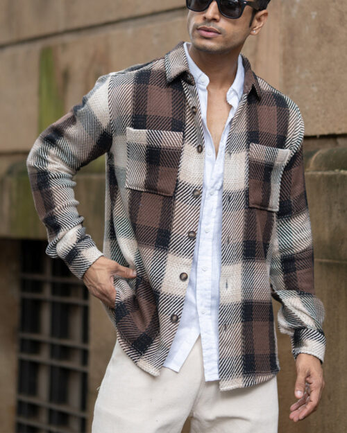 brown twill check shirt