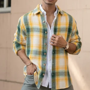 yellow and green structured checks shirt