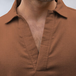 Home brown structured cotton kurta shirt