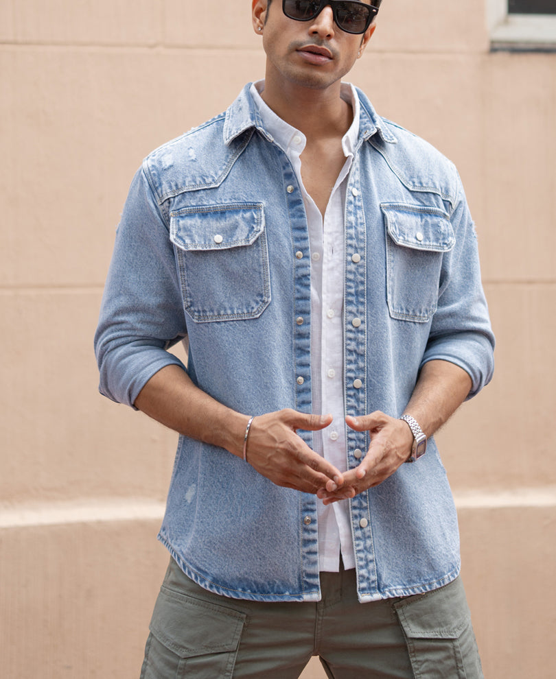 blue denim regular fit full sleeves shirt blue denim regular fit full sleeves shirt