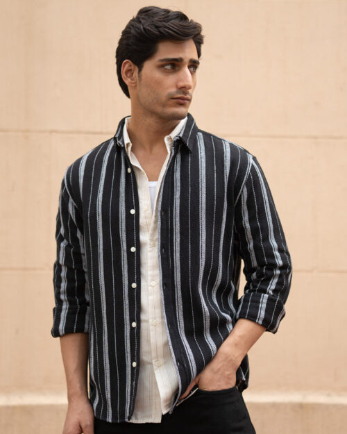 black structured stripe shirt