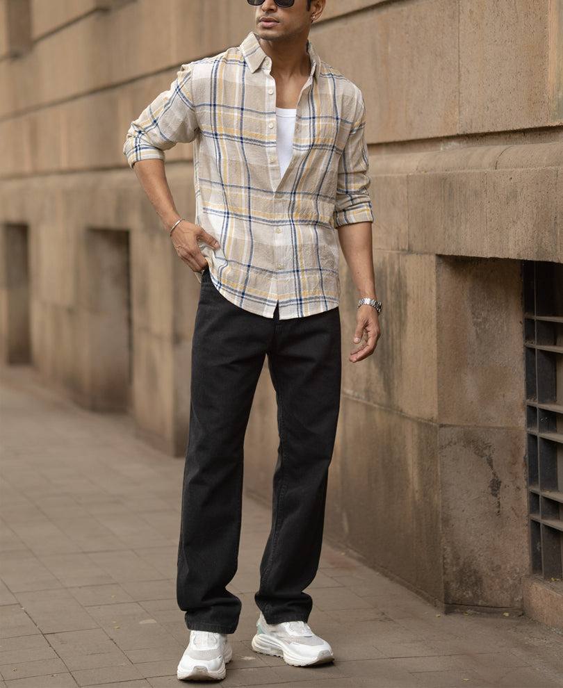 beige lightweight structure checks shirt beige lightweight structure checks shirt