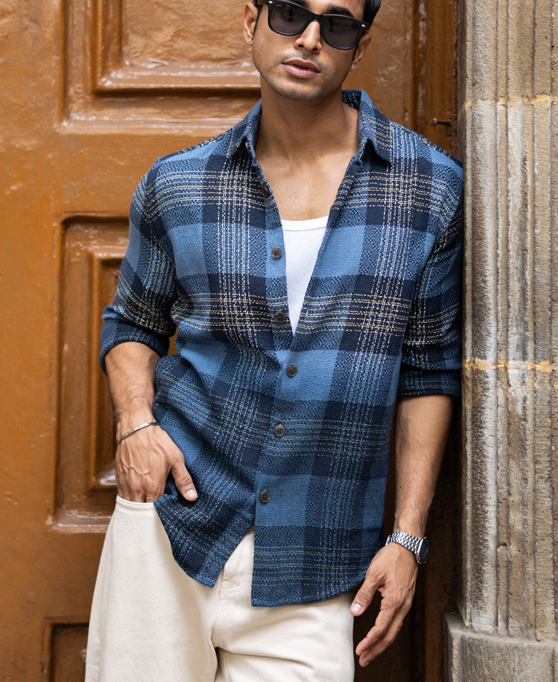 blue ombre check shirt blue ombre check shirt