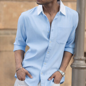 Home blue oxford shirt with contrast collar