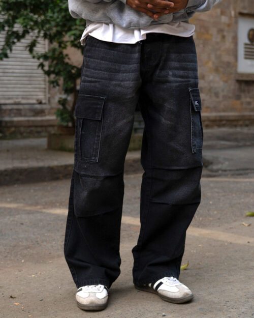 black washed cargo jeans