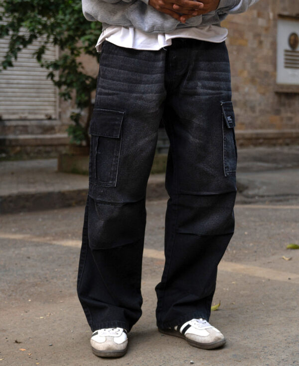 black washed cargo jeans