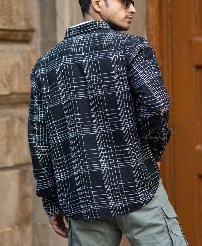 black structured checked shirt black structured checked shirt
