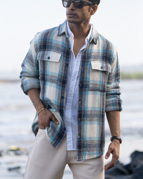 blue structured check shirt