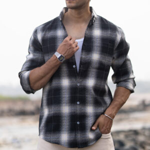 black structured button down shirt
