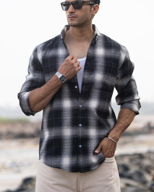 black structured button down shirt