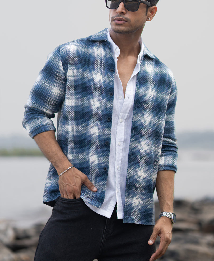 blue structured checks overshirt blue structured checks overshirt