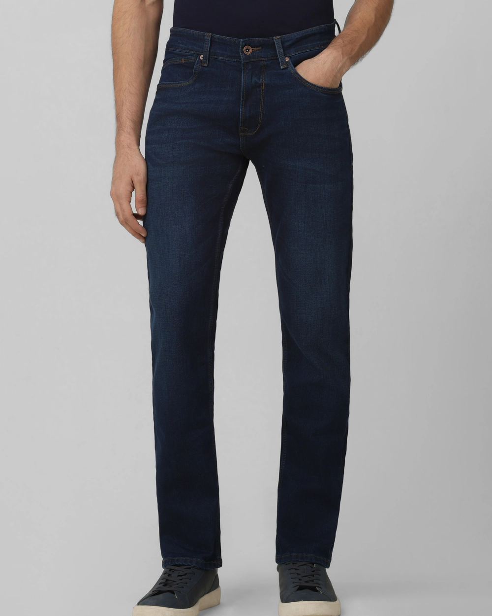 dark blue 5 pocket mid rise slim straight fit classic stretch jeans dark blue 5 pocket mid rise slim straight fit classic stretch jeans