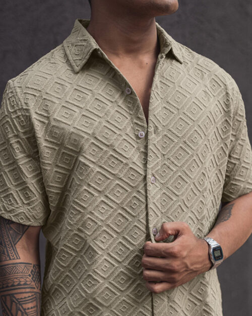 Home beige oversized structured half sleeves shirt