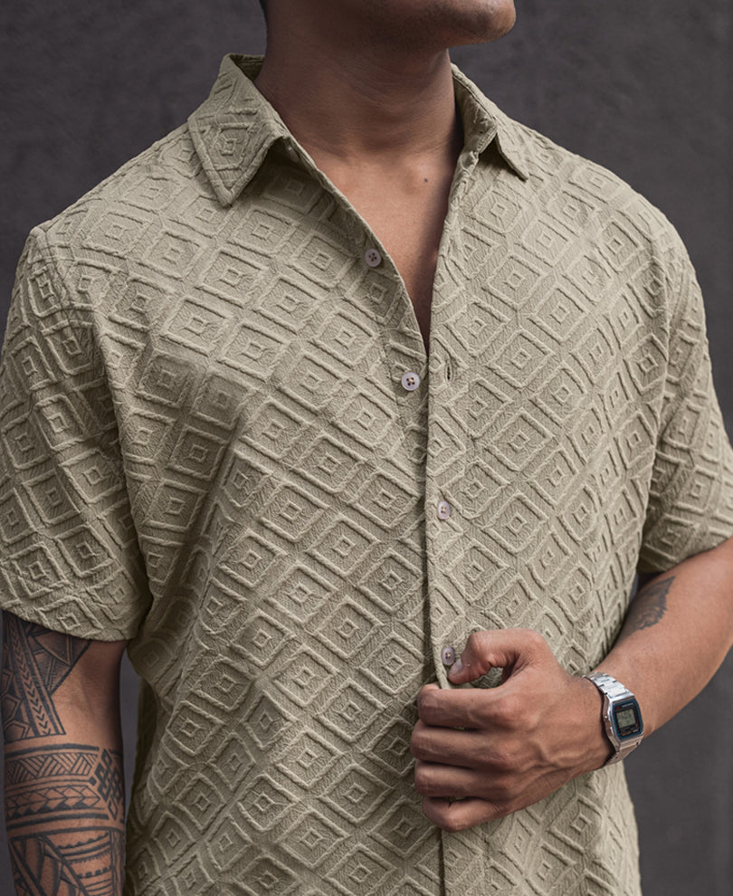 beige oversized structured half sleeves shirt beige oversized structured half sleeves shirt