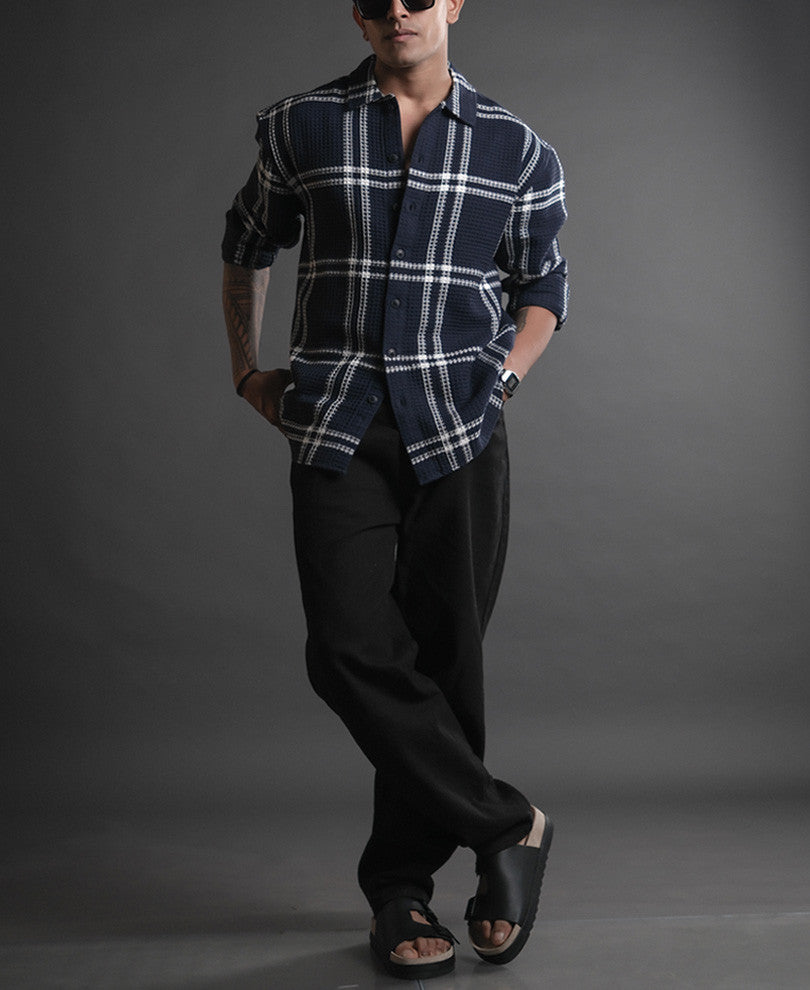 blue and white structured checks oversized shirt blue and white structured checks oversized shirt