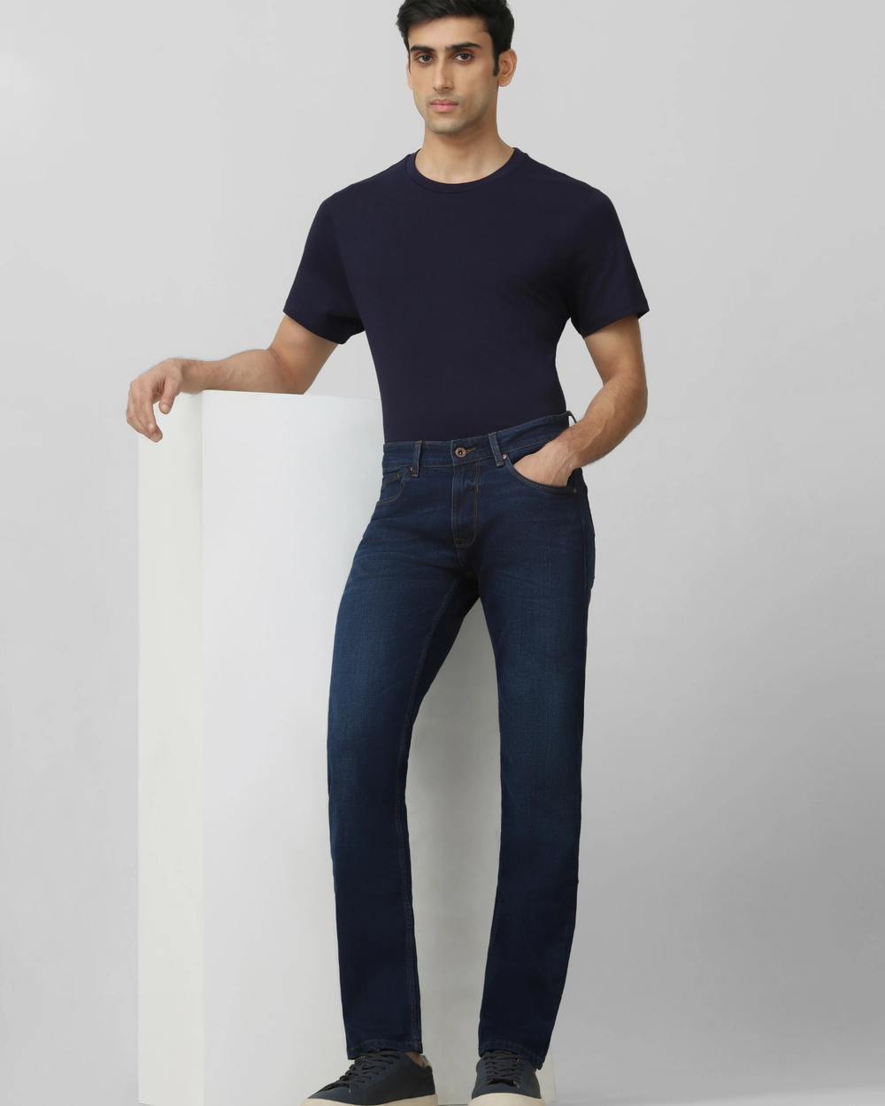 dark blue 5 pocket mid rise slim straight fit classic stretch jeans dark blue 5 pocket mid rise slim straight fit classic stretch jeans