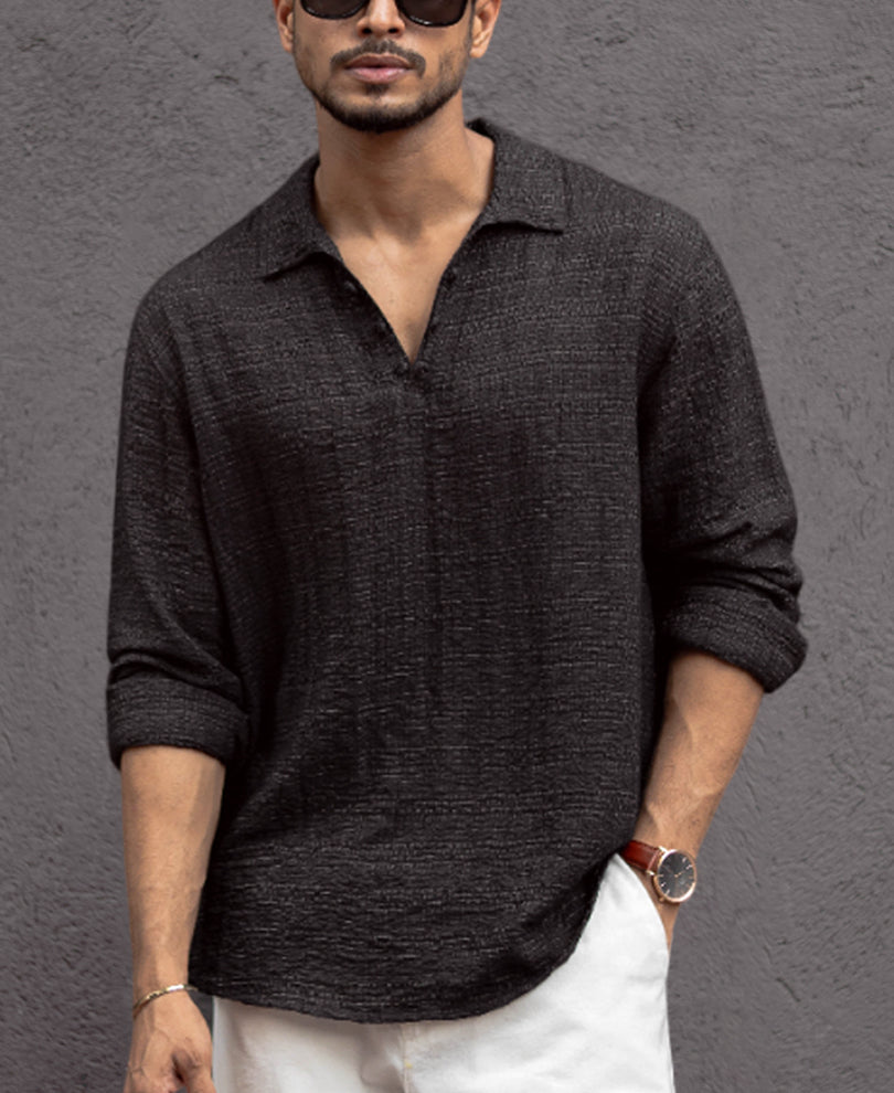 black kurta style regular fit full sleeves shirt black kurta style regular fit full sleeves shirt