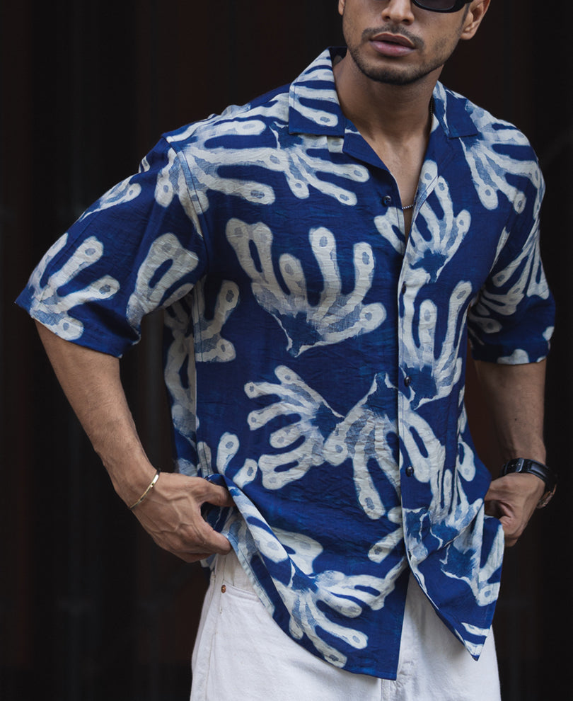 blue oversized half sleeves shirt blue oversized half sleeves shirt