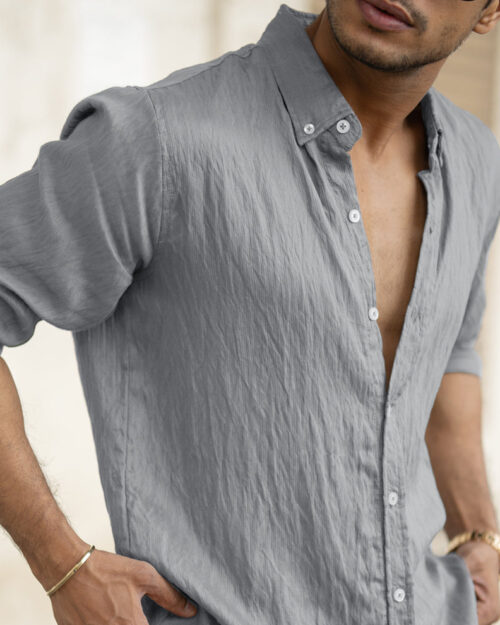 blue plain full sleeves regular fit shirt