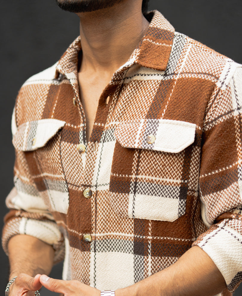 brown and off white checked regular fit full sleeves shirt brown and off white checked regular fit full sleeves shirt
