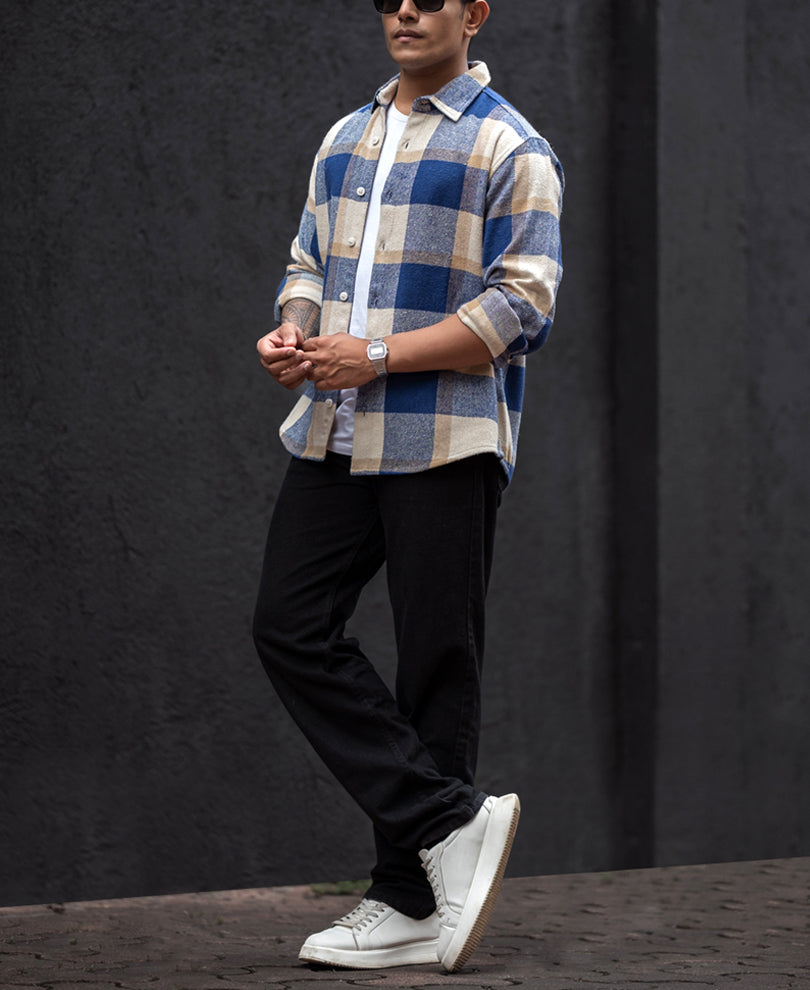 blue and off white checked regular fit full sleeves shirt blue and off white checked regular fit full sleeves shirt