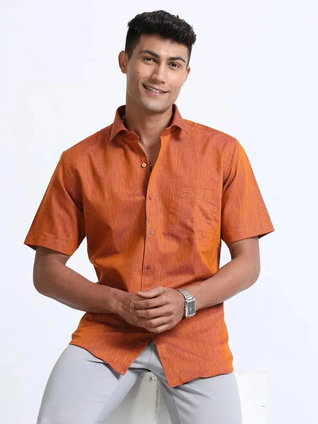 coral orange linen blend shirt coral orange linen blend shirt