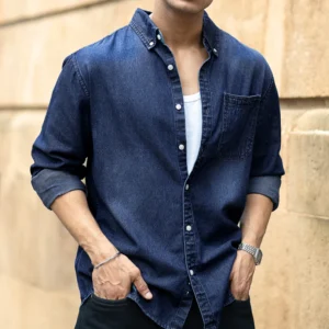 dark blue washed denim full sleeves shirt