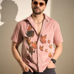 dusty coral crinkled shirt