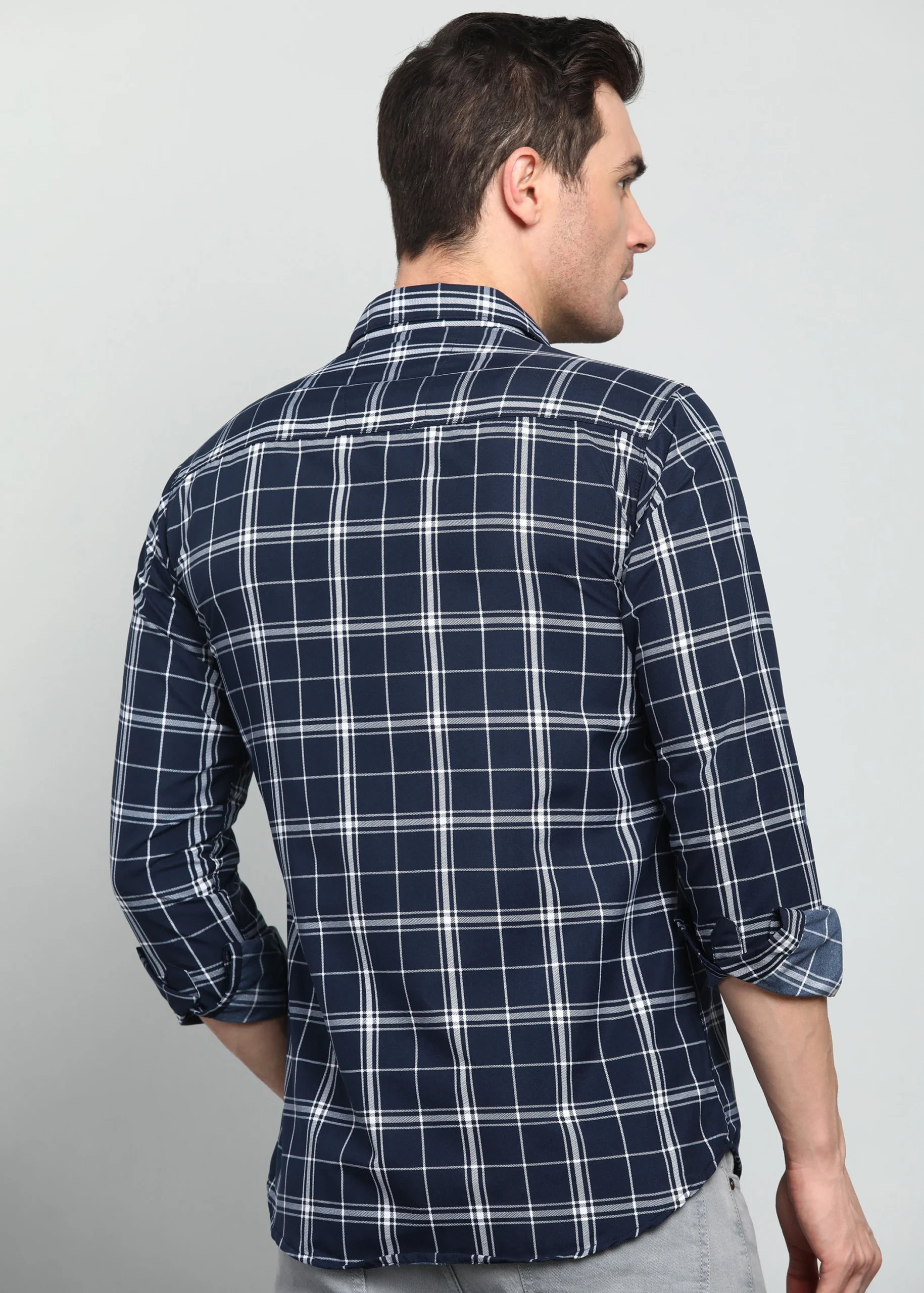 grey and navy structured checks shirt grey and navy structured checks shirt