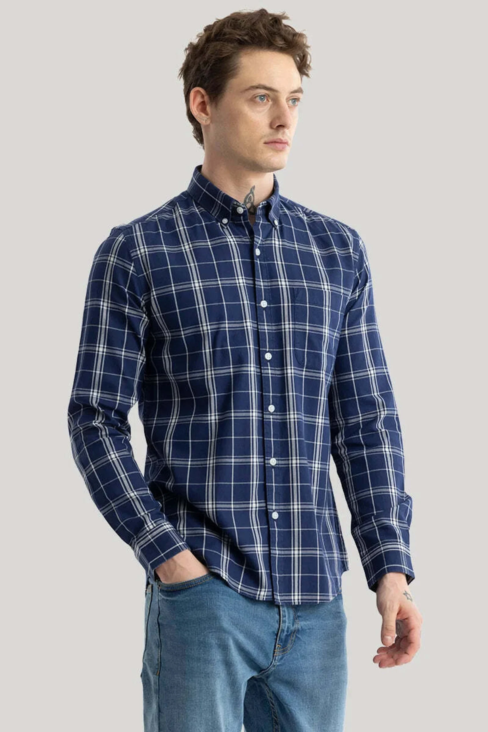 grey and navy structured checks shirt grey and navy structured checks shirt