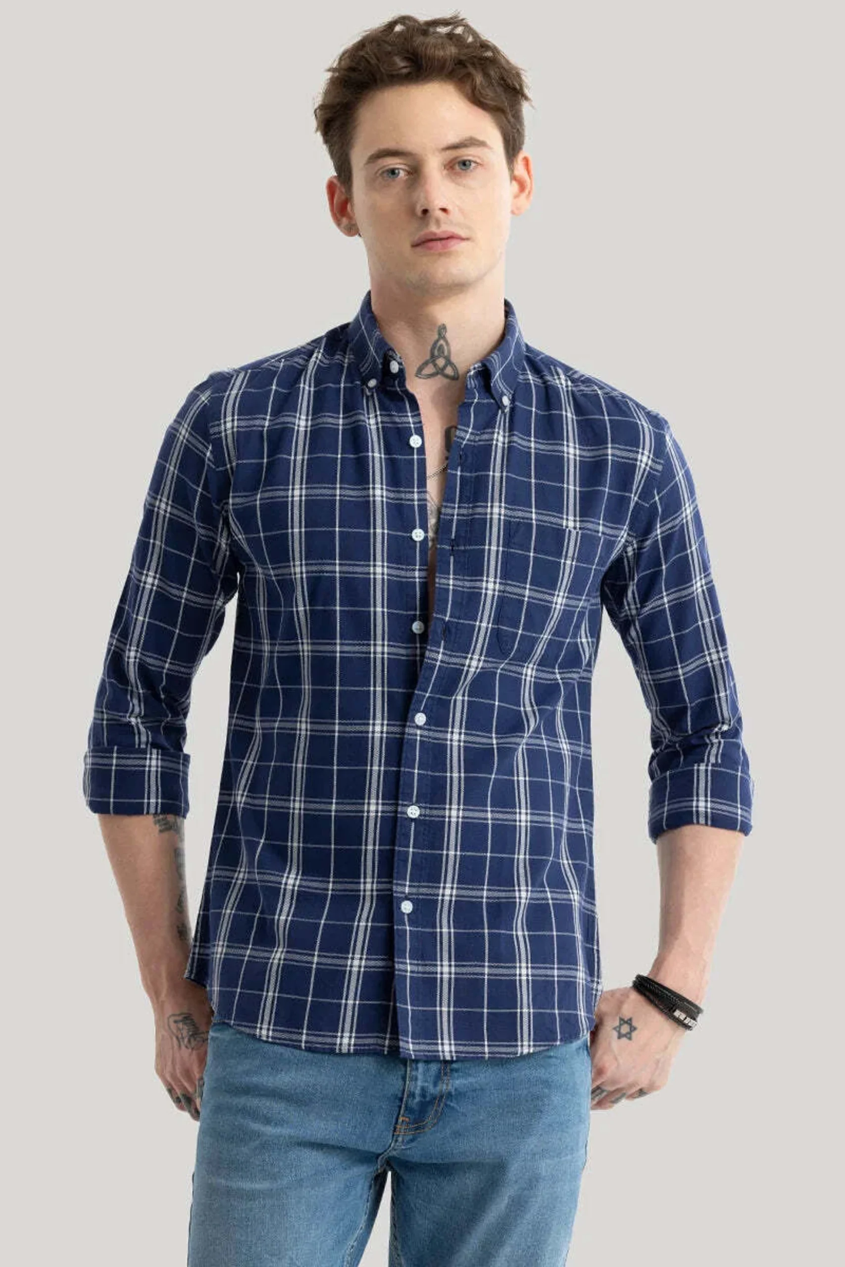 grey and navy structured checks shirt grey and navy structured checks shirt