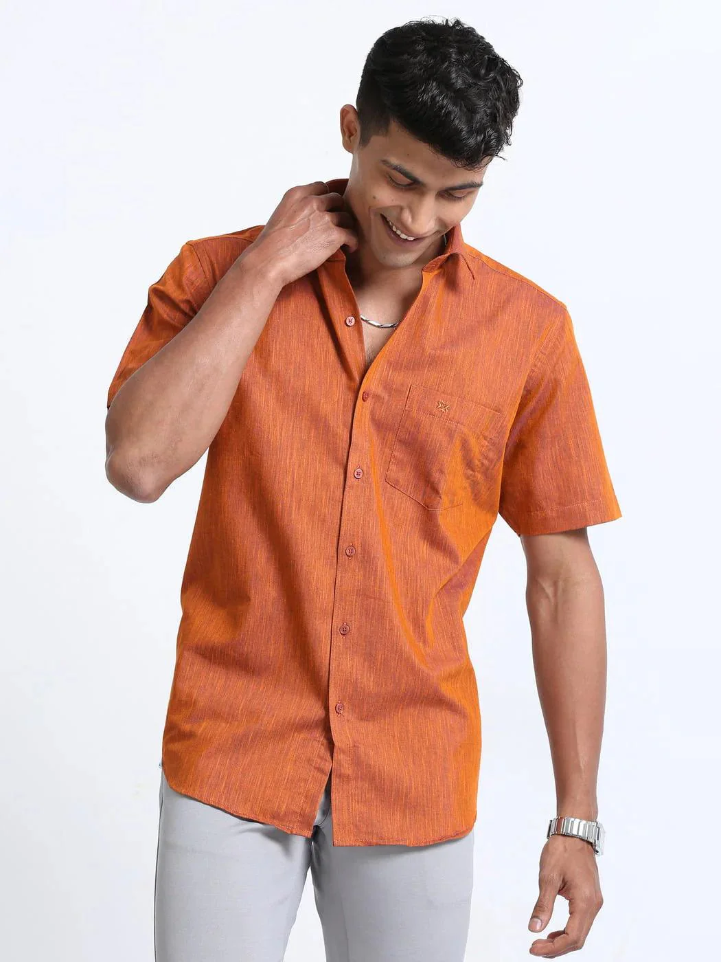 coral orange linen blend shirt coral orange linen blend shirt