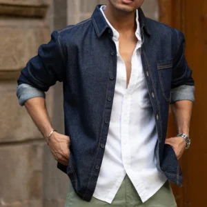 indigo denim full sleeves overshirt