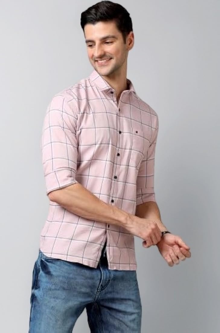 stylish pink & white checkered cotton shirt for men stylish pink & white checkered cotton shirt for men