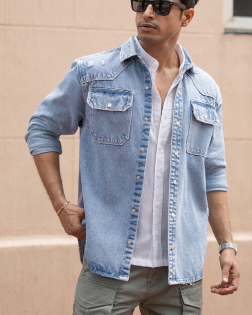 blue denim regular fit full sleeves shirt