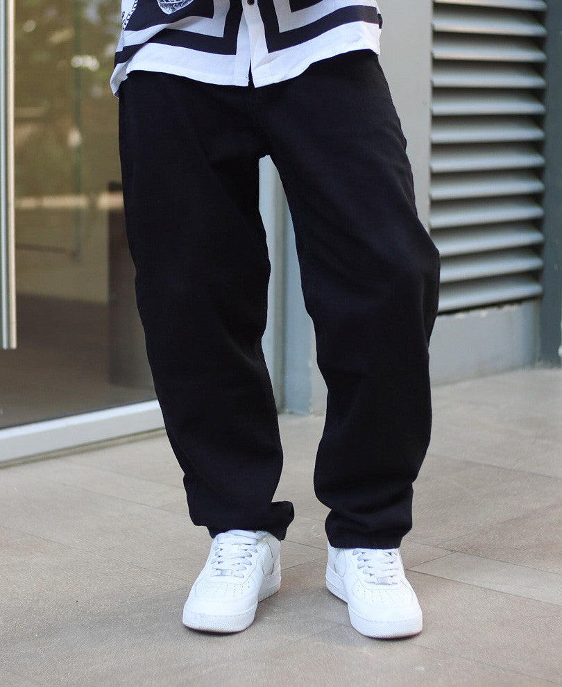 black solid washed baggy fit denim jeans black solid washed baggy fit denim jeans