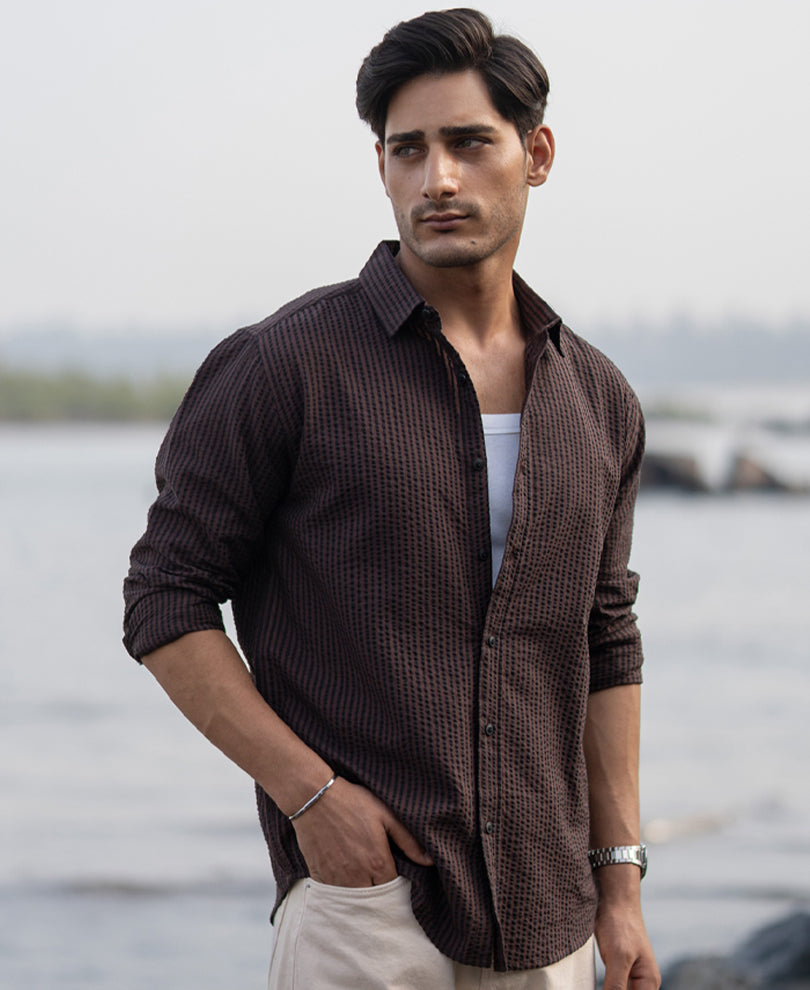 brown seer sucker stripe shirt brown seer sucker stripe shirt