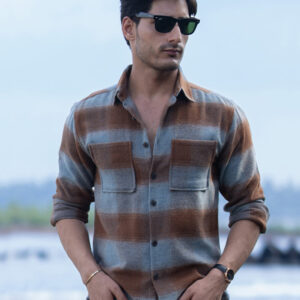 Home brown brushed checks shirt
