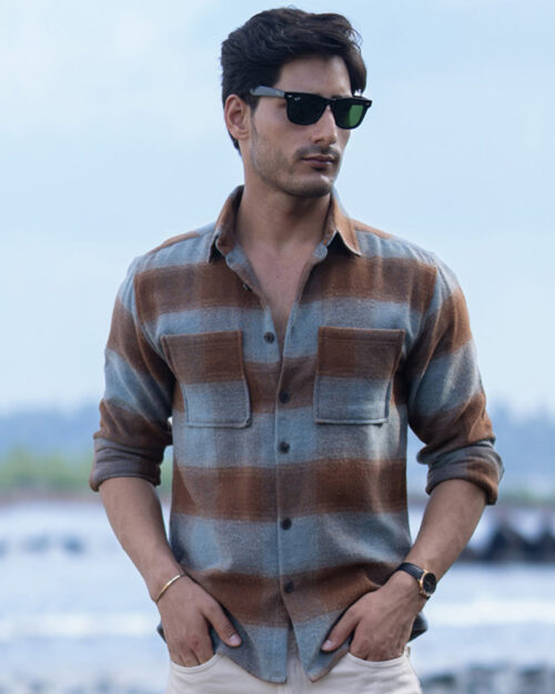 brown brushed checks shirt