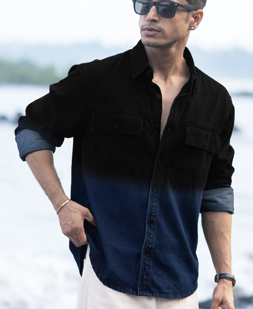 black ombre denim shirt black ombre denim shirt