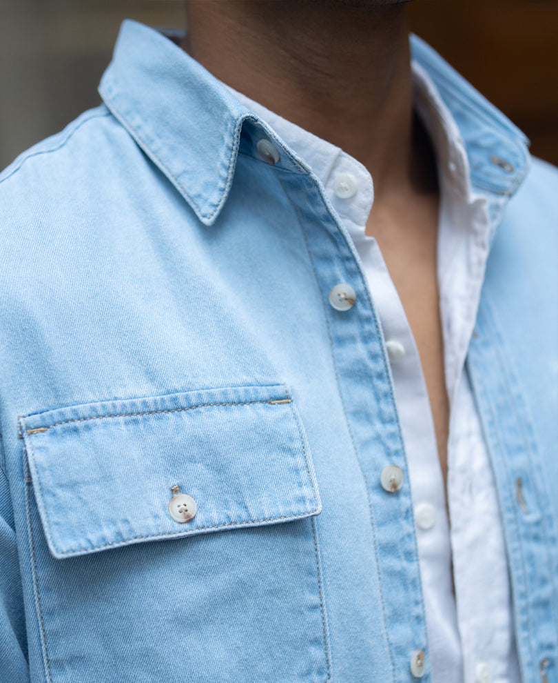 blue washed denim double pocket shirt blue washed denim double pocket shirt