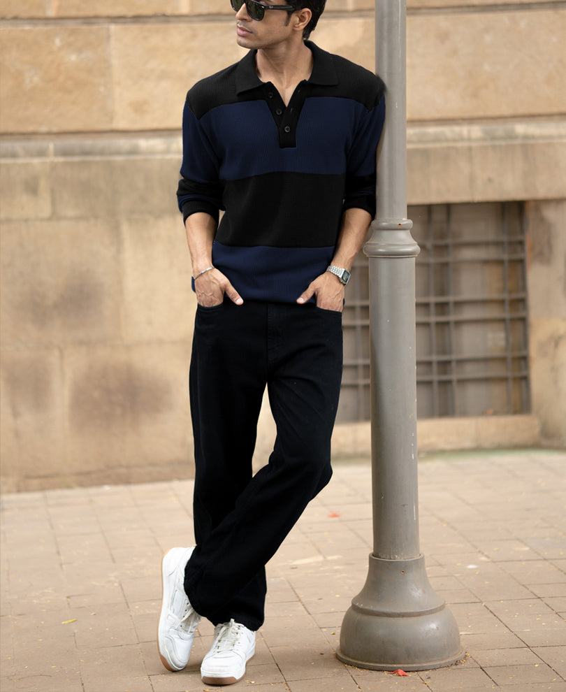 blue structured knit striped t shirt blue structured knit striped t shirt