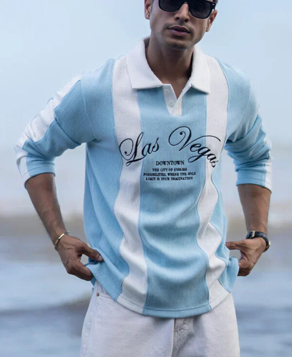 blue paneled embroidery t shirt
