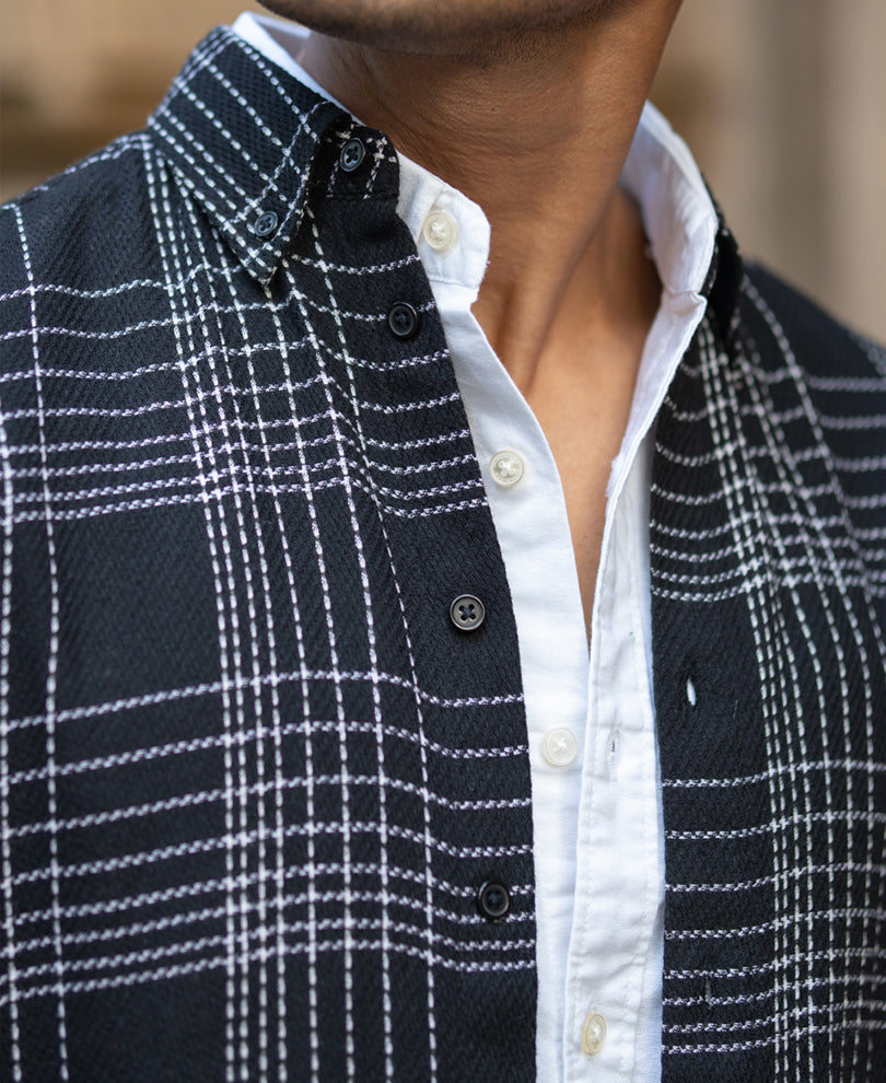 black structured checked shirt black structured checked shirt