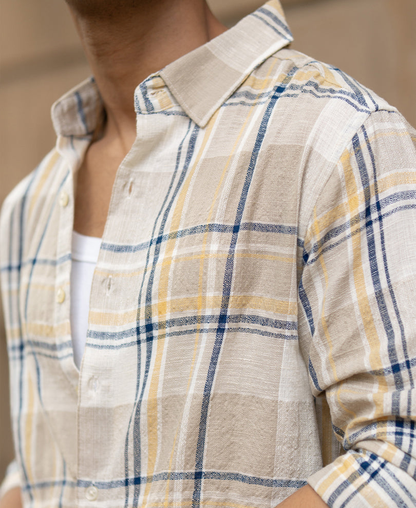 beige lightweight structure checks shirt beige lightweight structure checks shirt
