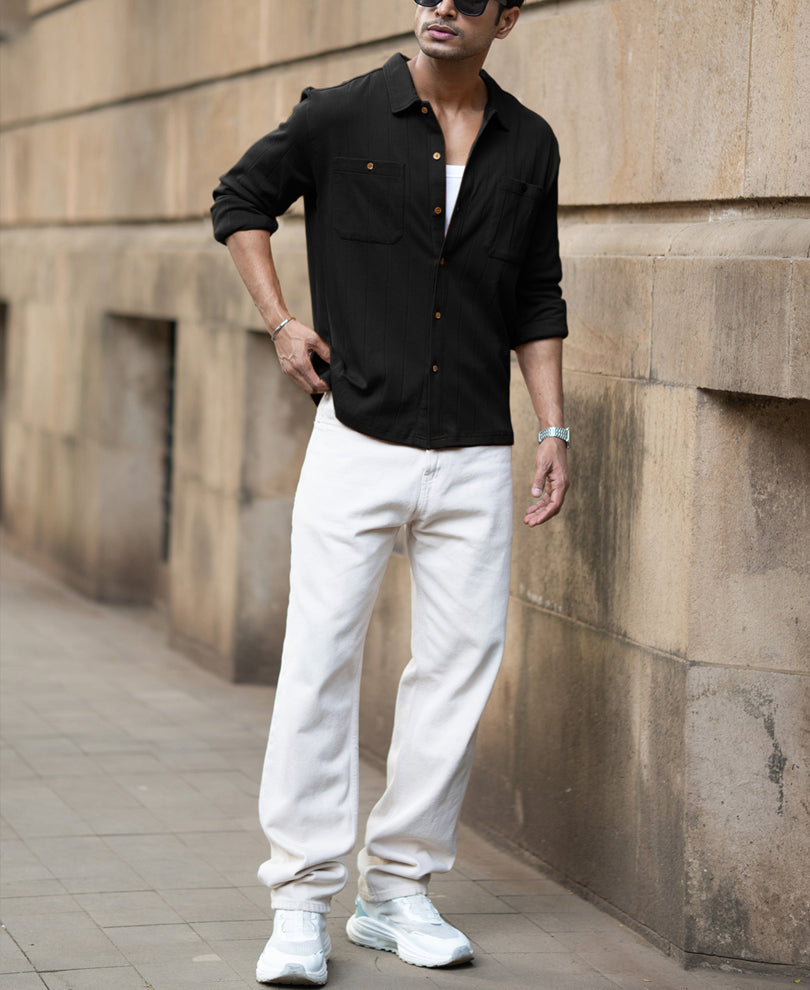 black double pocket knit shirt black double pocket knit shirt