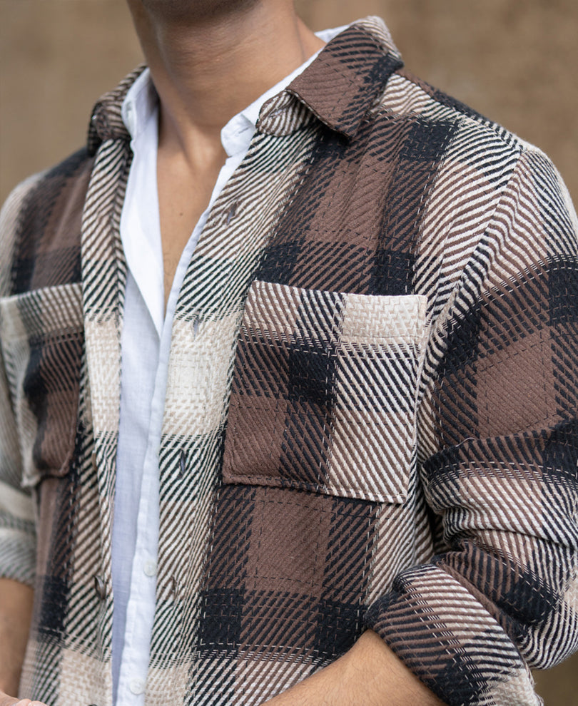 brown twill check shirt brown twill check shirt